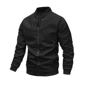 Veste en cuir pour homme de marque propre, fil non tissé lié, teint en fil, col montant, fermeture éclair, vêtements décontractés d'automne - Product Image 1