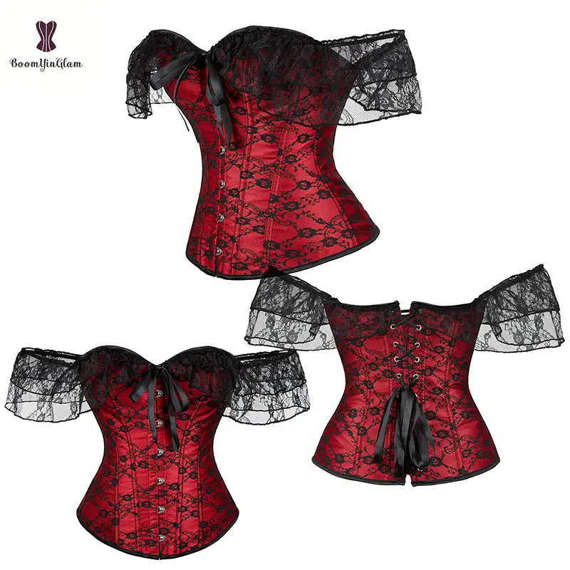 Size S M L XL XXL Lace Up Boned Corsage Corselet Xmas Santa RED Dress Costume Corset Outfit Breasted Bustier With Lace