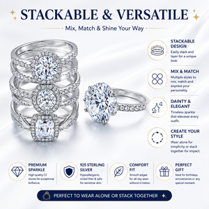 Anello di Fidanzamento Classico in Argento Sterling 925, Anello Nuziale con Zirconia Cubica, Taglio Ovale a Cuore, Set di Anelli Solitari da Sposa Impilabili per Donne - Product Image 6