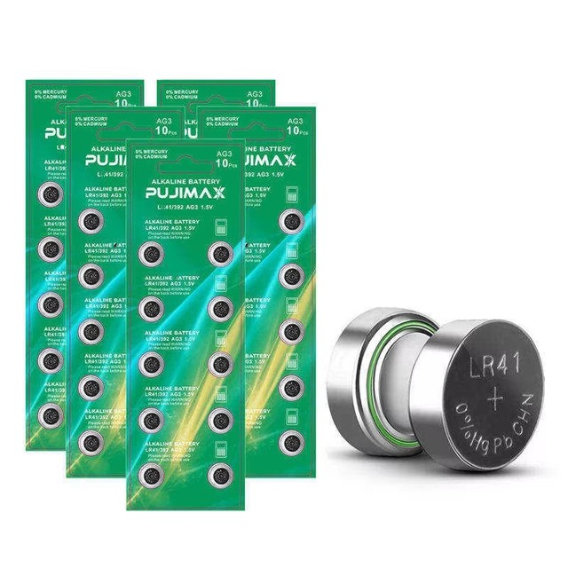 PUJIMAX China Alkaline Button Cell Battery 1.5v Ag3 Watch Battery LR41 Button Battery Packs for Digital Watch, Child Toys