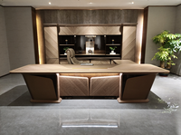 Bureau de direction moderne de luxe italien |   Bureau de direction haut de gamme avec fonction LED, panneau en bois et acier inoxydable, modulaire en forme de L