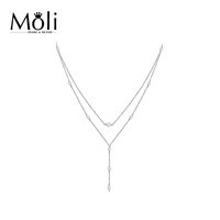 Charmful chaîne en argent plaqué rhodium en forme de Y petit collier à breloques en perles véritables blanches rondes