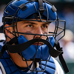 Casque de baseball en alliage réglable pour adultes et jeunes avec visière et masque 31*7cm Noir/Bleu - Product Image 1