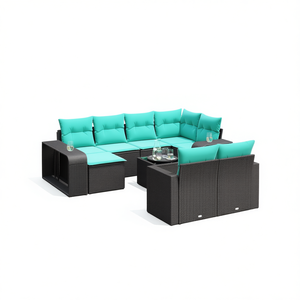 Ensemble de canapés de patio en polyrotin noir avec coussins, 10 places, mobilier de jardin extérieur, design contemporain - Product Image 1