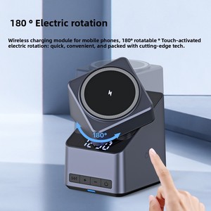 Chargeur <span class=keywords><strong>sans</strong></span> <span class=keywords><strong>fil</strong></span> rapide 15W <span class=keywords><strong>4</strong></span>-en-1 avec horloge, support magnétique pour téléphone, station de charge portable USB C à commande tactile intelligente, montre connectée 5V/1A - Product Image 3