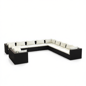 Conjunto Modular de Muebles de Jardín de Ratán PE Negro, Muebles de Patio con Cojines, Asientos Exteriores para Más de 10 Personas, Diseño Moderno - Product Image 1