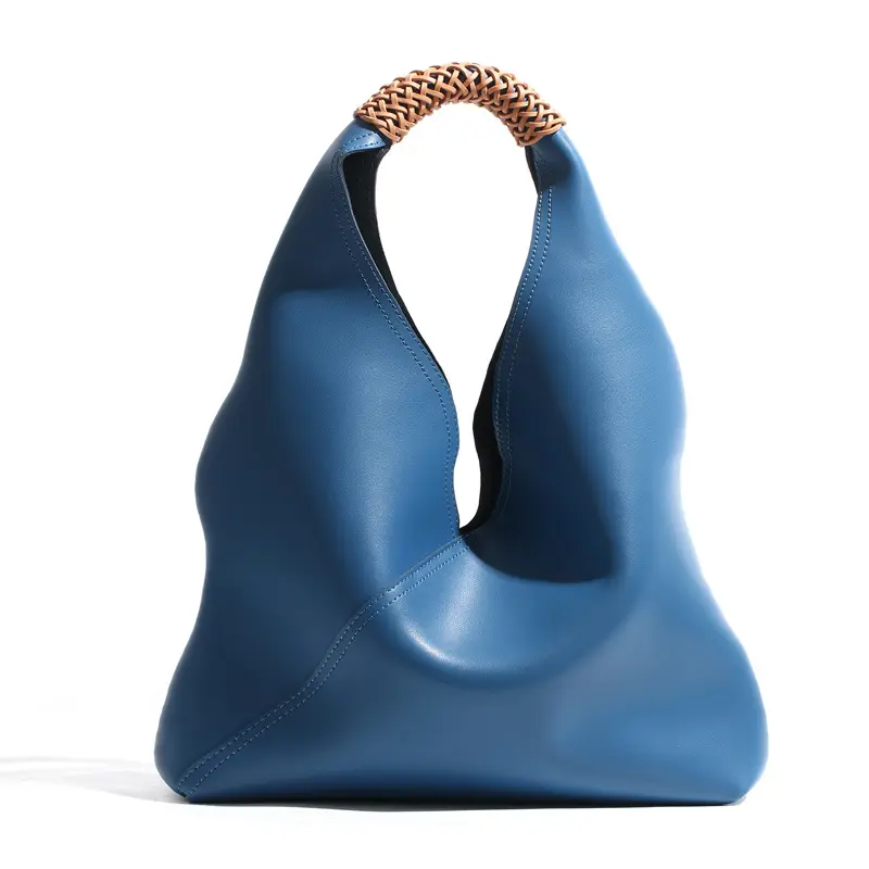 Latest Designer Large Capacity Genuine Leather shoulder bag for Women Luxury Leather hobos bags Weaving handle Yellow Handbags