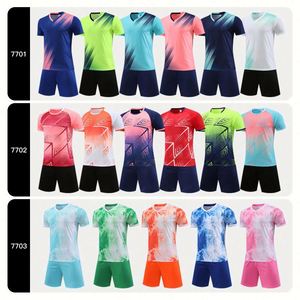 Ensembles d'uniformes d'entraînement de football unisexes 100% polyester respirant à séchage rapide avec impression par transfert thermique, col rond, manches courtes, pour équipe - Product Image 2