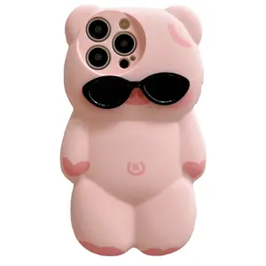 S קריקטורה חמוד משקפי שמש חמוד ורוד חזיר מגן shockproof shockpon 11 12 13 14 15 פרו מקסימום מקסימום