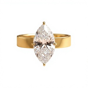 Anillo de Compromiso Solitario con Diamante Cultivado en Laboratorio de Corte Marquesa de 1.75 CT en Oro Amarillo de 14K con Engaste de Puntas - Product Image 1