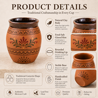 Verre à shot mexicain en terre cuite de 3 oz, Cantaritos De Barro, mini tasse en argile pour tequila, cocktail, tasse en céramique de haute qualité, tasse Cantarito
