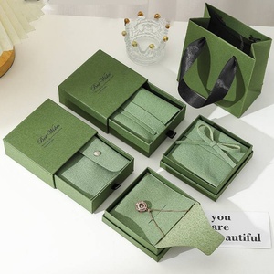 Wholesale Jewelry <b>Box</b> with Jewelry Pouch Set | Eco <b>Small</b> <b>Gift</b> <b>Box</b> for Jewelry Paper with Paper Bag Green Jewelry Packaging <b>Box</b> - Product Image 1