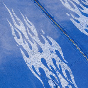 TOPSHOW Sweat <span class=keywords><strong>à</strong></span> capuche zippé personnalisé avec motif flamme <span class=keywords><strong>dégradé</strong></span>, impression numérique, en molleton bouclette, effet vieilli et délavé <span class=keywords><strong>à</strong></span> l'acide - Product Image 2