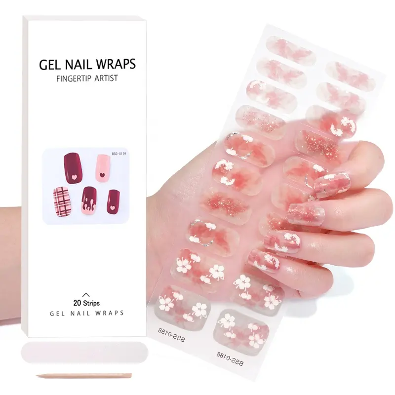 Uv Gel Hot Sell Semi Cured Wraps Long Lasting Gel Nail Stickers New Arrival Styles Nail Gel Wraps Strips With Uv Lamp