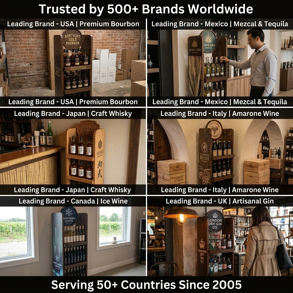 Wholesale Luxury Wooden Wine Display Rack Floor Standing Spirits Merchandiser Craft Distillery Liquor Shelf Cocktail Bar Fixture — view 6