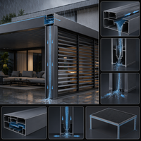 Pergola bioclimatique motorisée moderne de luxe en aluminium avec volets latéraux imitation bois, résistante aux intempéries, pour patio de villa