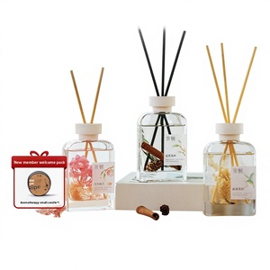 Diffuseur d'arômes sans flamme 200 ml, sans <span class=keywords><strong>alcool</strong></span>, aux huiles essentielles naturelles, coffret cadeau, parfum longue durée Fleur <span class=keywords><strong>de</strong></span> Pêcher et Rotin - Product Image 1