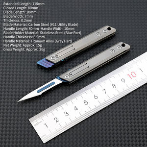 チタン合金ハンドル折りたたみ式EDC開封用ユーティリティ収納式ボックスカッター/スケルプ/ポケットナイフ（10個入り） # 交換可能なブレード11個 - Product Image 2