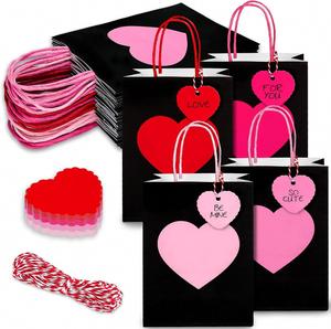 Black Paper Gift <b>Bags</b> with Pink Heart Tag, Valentine's Day Handmade Love Paper Tote <b>Bags</b> for Wedding Anniversary Chocolate - Product Image 4