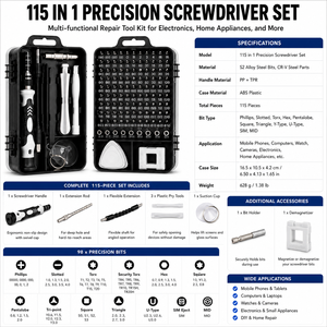 <span class=keywords><strong>Kit</strong></span> di Riparazione Professionale di Precisione Industriale, Set di Cacciaviti Multiuso in Acciaio da 115 Pezzi, Pinzette Magnetiche Antiscivolo - Product Image 5