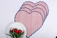 Napperons en coton rayés imprimés à la main avec bord festonné pour la décoration de table lors de dîners, fêtes et mariages, style ferme