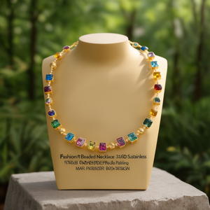 Collier de mode perlé en acier inoxydable 316L plaqué or PVD, durable et résistant, avec design multicolore en pierres précieuses - Product Image 3