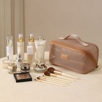 Sac à cosmétiques portable en maille, grande capacité, pochette de rangement pour articles de toilette à 3 compartiments
