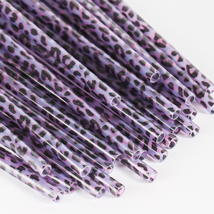 Reusable Plastic Straw Straws Plastic Plastic Printed Straws Reusable Pp Hard Plastic Leopard Printing Straw Eco-friendly Custom Cheetah Printed Straws For Drinking