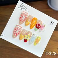 Manucure d'amande florale sculptée en trois dimensions de longueur moyenne européenne et américaine, ongles portables amovibles faits à la main.
