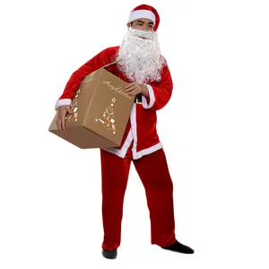 豪华绒布脂肪圣诞老人服装加尺寸儿童成人圣诞派对批发圣诞套装