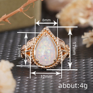 Anello a Foglia Intrecciata Stile Opale a Goccia per Donne, Elegante Gioiello da Dito alla Moda - Product Image 5