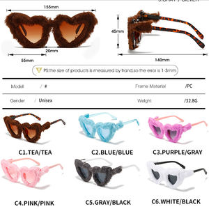 卸売ビッグフレームパーティーアイウェアキャットアイヘアリーファッションサングラスブランドトレンディなレディースぬいぐるみファーサングラススクエア - Product Image 4