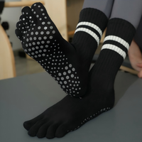 Chaussettes de yoga imprimées antidérapantes épaisses personnalisables pour femmes, chaussettes mi-mollet, double bande, cinq orteils, sport, danse, pilates, chaussettes pour femmes