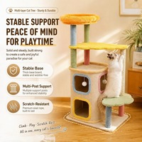 Vente en gros transfrontalière Arbre à chat d'hiver doublé polaire, couleur macaron, avec griffoir en sisal, lit pour chat mignon et panneau en bois