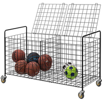 Chariot de rangement pour ballons de sport et équipements de gym JH-Mech, noir, facile à installer, à 2 compartiments, en métal, avec roulettes, support de rangement pour ballons