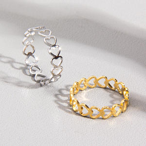 AA01512 venta al por mayor de acero inoxidable femenino oro Color sólido ahueca hacia fuera el corazón anillos pareja amantes plata negro Anillo Para Boda <span class=keywords><strong>Gif</strong></span> - Product Image 3