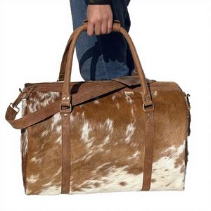 Bolsa de Viaje de Piel de Vaca de Lujo, la Más Vendida, Blanca y Marrón, con Doble Asa, Hecha a Mano, de Piel Natural, Impermeable, Premium - Product Image 2