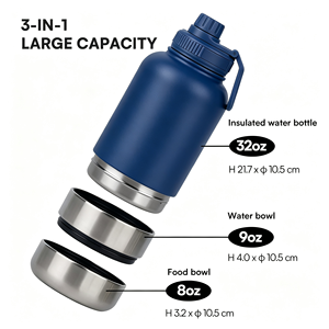 Factory Direct Sales Stainless Steel Insulated Pet Water <b>Bottle</b> 3 in 1 <b>Dog</b> Feeder with Water Bowl Food Bowl for Outdoor Travel - Product Image 3
