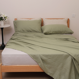 Parure de lit 100 % <span class=keywords><strong>lin</strong></span> <span class=keywords><strong>vert</strong></span> - Ensemble 4 pièces doux en <span class=keywords><strong>lin</strong></span> lavé à la pierre avec drap-housse, drap plat et taies d'oreiller - Vente en gros - Product Image 1