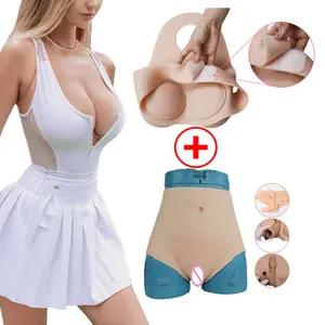 Shapewear Set silikon payudara besar dengan wanita palsu vagina perut pembentuk untuk Crossdresser Cosplay Drag Queen
