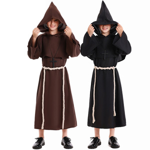BAIGE Halloween Enfants Costumes Brun <span class=keywords><strong>Noir</strong></span> <span class=keywords><strong>Moine</strong></span> Prêtre Robes Sorcière Assistant Cosplay Ensemble avec une Cape pour Enfants - Product Image 6