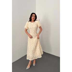 Vestidos de Noche Beige Rosa al por Mayor, Tallas XS-XL, Largos hasta el Suelo, Estilo Princesa, Silueta en A, Corte Imperio, Estampado Floral, Hechos de Poliéster y Chifón - Product Image 5