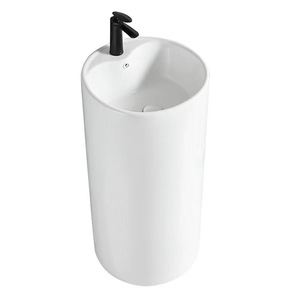 Petit lavabo sur pied en céramique monobloc avec ouverture pour robinet à trou unique, pour salles de bain et appartements - Product Image 3