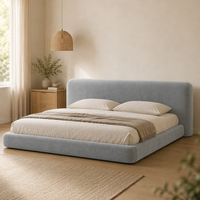 Lit minimaliste rembourré en velours, lit double simple avec plateforme, lit souple en mousse compressée