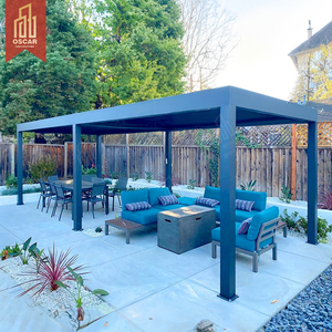Pérgola negra bioclimática motorizada para exteriores, cenador de aluminio impermeable <span class=keywords><strong>con</strong></span> operación remota de acrílico gris en pérgola blanca y negra - Product Image 4