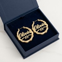 Boucles d'oreilles créoles en acier inoxydable plaqué or 18 carats personnalisées avec nom, bijoux cadeau pour femmes