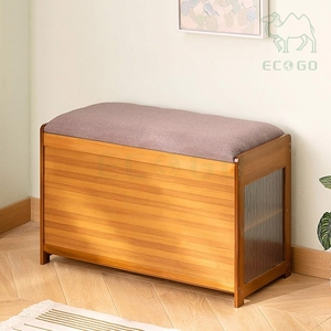 Home Furniture Display Rack Storage Cabinet Organizer Seat Cushion Double-Layer Bamboo Wood Shoe Rack with Windows - Product Image 4