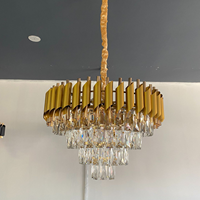 Lustre moderne en cristal doré à plusieurs niveaux, luminaire suspendu en forme de goutte d'eau, style Art Déco, pour hôtel de luxe, villa, salon, en métal et cristal