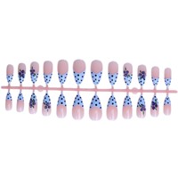 Kuku Palsu 3D Motif Polkadot Blueberry Grosir 24pcs Bentuk Almond Tekan & Tempel Warna Biru Muda Desain French Dapat Digunakan Kembali