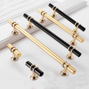 Yb <b>Black</b> Bar Cabinet Handles Zinc Alloy Minimalist Wardrobe Drawer Hardware Gold Trim 805 - Product Image 2